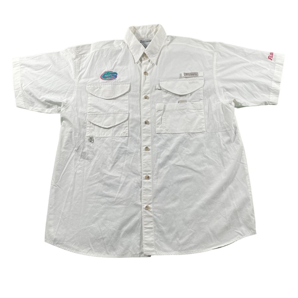Florida Gators Columbia PFG Omni-Shade Football S/S Shirt White Mens Sz M Read